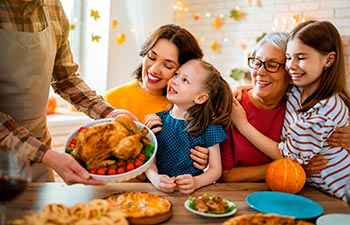 Family sitting at the table and celebrating holiday